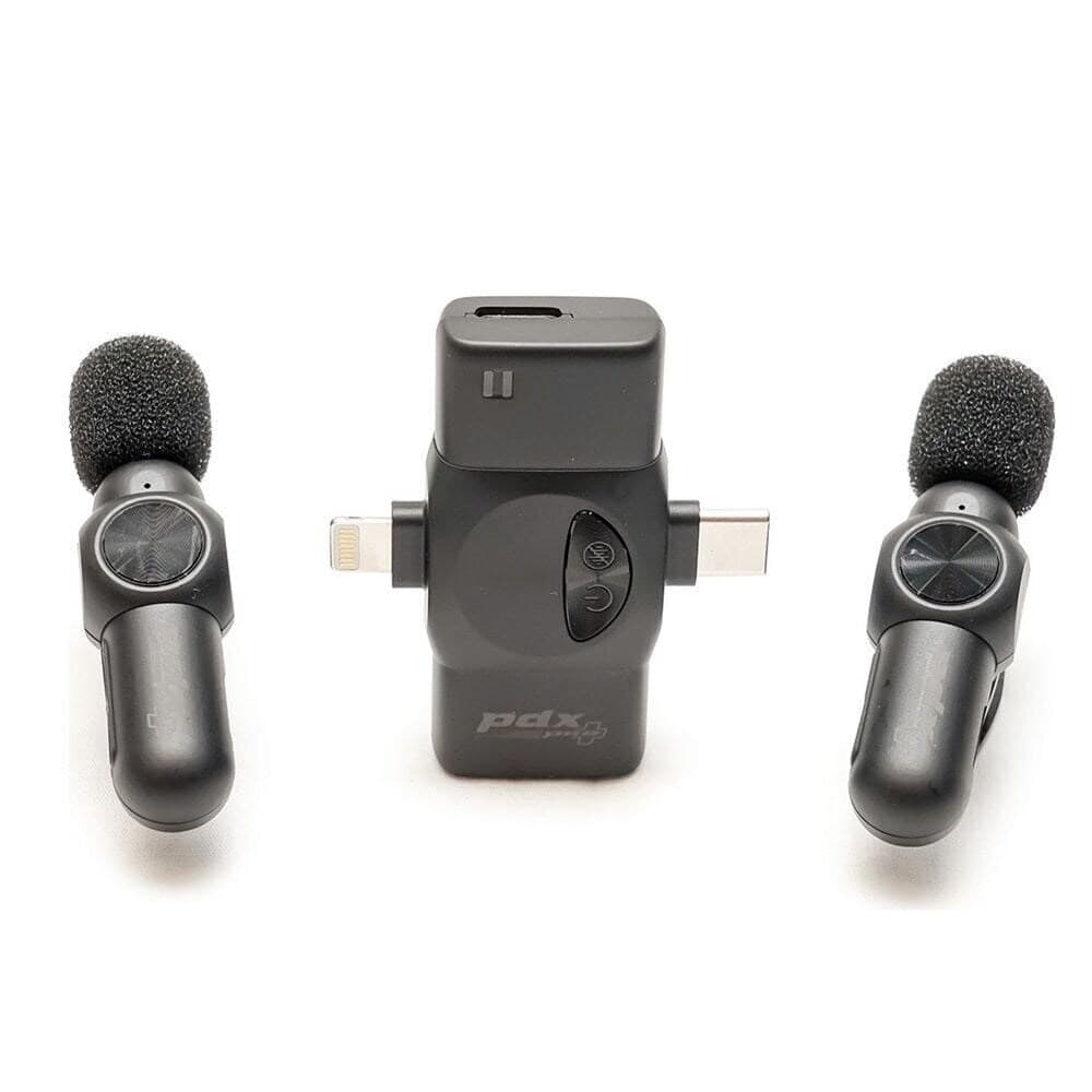 PDX V5-2 İkili Kablosuz Yaka Mikrofonu, 2.4GHz USB-C, Lightning, 3.5mm Çıkışlı